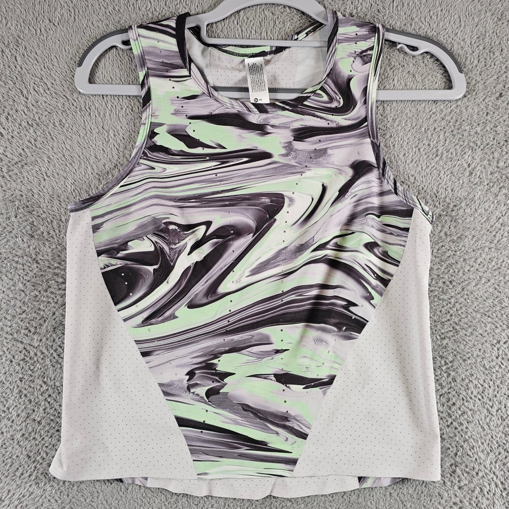 Lululemon Sculpt Tank Top Size 2 Marble Swirl Lime Green Black Mesh Perforated